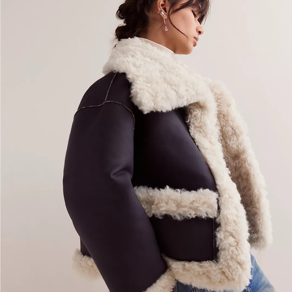 Free people Kiki jacket Cream and Black Oversized Teddy Jacket with Plush